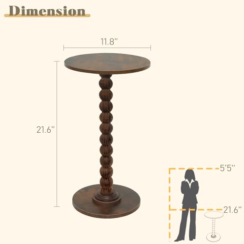 Fultyle Round Side Table, Small Drink Table for Small Spaces, Modern Accent Nightstand with Solid Wood Leg for Living Room, Bedroom, Corners, and Office (Rustic Brown) - color: Brown