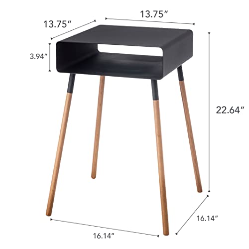 YAMAZAKI Home Plain Side Table with Open Storage Shelf, Rectangular Accent Space Saving Living Room Bedroom Couch End Table - Tall, 23" - Steel + Wood - color: Black, size: Tall