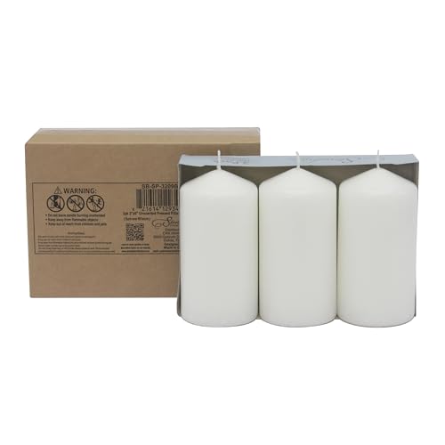 Stonebriar 3 Pack Tall 3 x 6 Inch 65 Hour Long Burning Unscented White Wax Pillar Candles - size: 3" x 6", style: Pack of 3