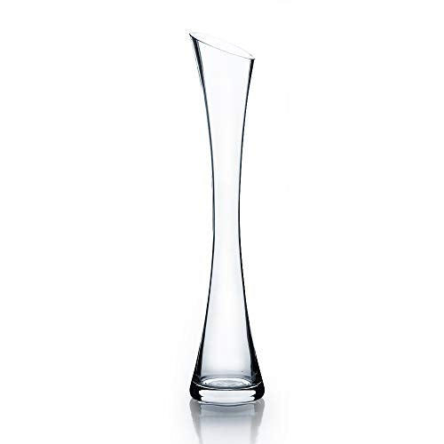 WGV Maria Bud Vase, Width 3", Height 15.75", Clear Tall Slant Cut Opening Gathering Concaved Glass Floral Container Centerpiece for Wedding Party Event Home Office Decor, 1 Piece - size: 3"x16"H Maria
