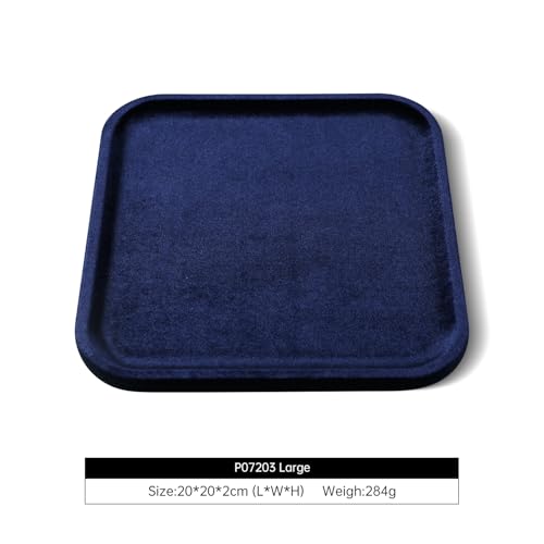 Resilient Velvet Jewelry Display Tray for Ring Earrings Bracelet Necklace, Flat Jewellery Dish for Showcase Store Retail Counter Exhibition Photography Livestream (Dark Blue, Large) - color: Dark Blue, size: Large