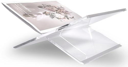 Honygebia Clear Acrylic Book Stands - Cross Frame Acrylic Book Holder, Open Bookstand for Display and Reading, Suitable for Art, Bible, Cookbook, Easel, Magazine, Textbooks 12.5" x 9.5" x 5.5" - color: Clear