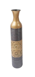 24" Gold and Grey Embossed Metal Decorative Floor Vase – Large Modern Luxury Accent Vase for Living Room, Entryway & Home Decor