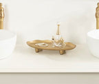 Kate and Laurel Alessia Modern Decorative Scalloped Oval Footed Metal Tray; 14 x 8; Gold; Transitional Food-Safe Cast Aluminum Pedestal Tray with Rough Texture and Deckled Edge - color: Gold