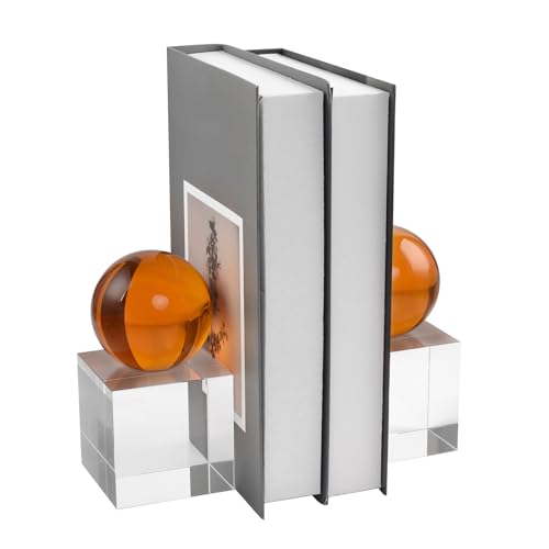 Crystal Bookends, 1 Pair of Decorative Tabletop Bookends for Office, Home, Desk, Comes with Gifed Box, Amber - color: Amber