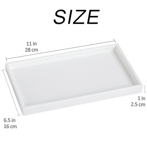 Bathroom Vanity Tray - 11'' Ceramic Rough-Textured Rectangle Countertop Tray, Heavy-Duty Perfume Organizer Plate, Jewelry Ring Tray, Kitchen Soap Dispenser Stone Trays, White - color: White