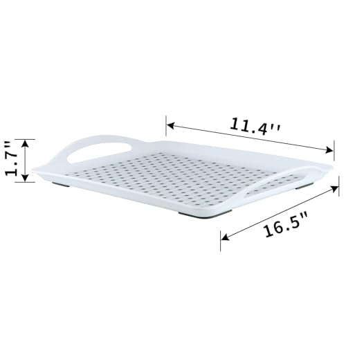 MDLUU Non-Slip Serving Tray with Handles, Food Serving Platter, Set of 2, White - color: White
