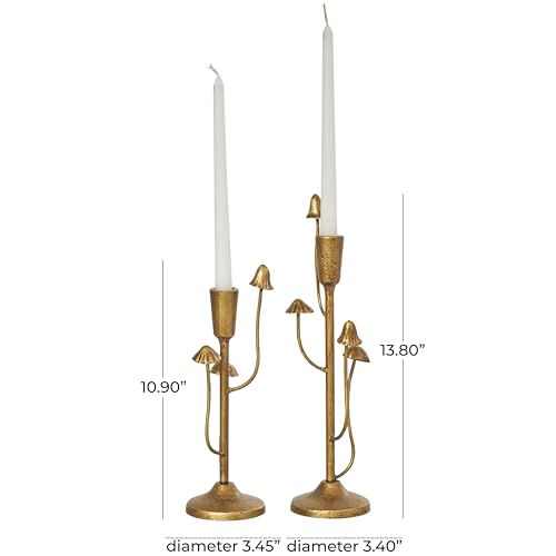 Deco 79 Metal Abstract Decorative Candle Holder Mushroom Inspired Candle Stand, Set of 2 Candlestick Holder 11", 14"H, Gold - color: Gold, size: 11", 14"H