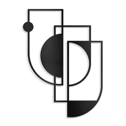 SIGNLEADER Metal Wall Decor Overlapping Rectangles Minimalist Modern Luxury Wall Sculpture Hangings 3D Statue Home Decoration for Living Room, Bedroom, Bathroom, Kitchen, Fireplace, Office - 18" Black - color: Gry03-2405-m03, size: 18" Black