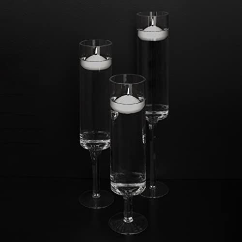 Koyal Wholesale Tall Skinny Floating Candle Holders, Modern Raised Slim Glass Hurricane Pedestal Candles Holder for Weddings, Centerpieces, Home Decor, Parties (Set of 3)