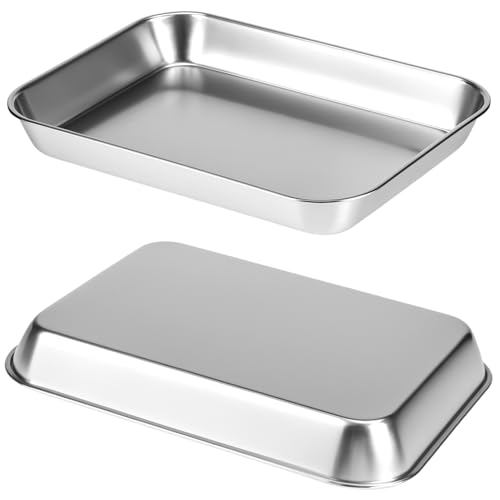 QWORK 2 Pack 304 Stainless Steel Utility Tray for Lab Supplies, Jewelry Tools, 8.6" x 6" x1"