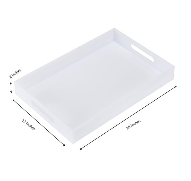 KEVLANG Glossy White Acrylic Serving Tray, 12x16Inch, Sturdy Kitchen Countertop Organizer, Decorative Vanity Table Tray, Ottoman Tray, 3/16 inch Thickness - color: Glossy White, size: 16" x 12" x 2"