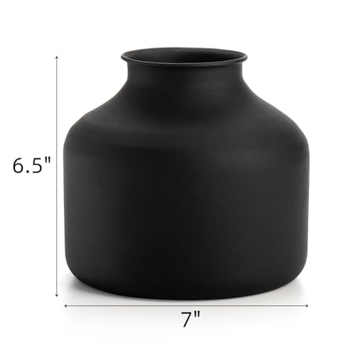 Goaste Metal Matte Flower Vase, Small Black Vases for Flower, 6.5 Inch Tall Iron Frosted Flower Arranging Vase for Table Centerpiece, Home, Shelf, Office, Garden Decor, Black