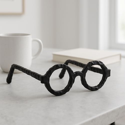 Modern Decorative Glasses Sculpture Figurine for Office Shelf Decor - Home and Bathroom Accent for Desk Display - Living Room Ornament Statue for Coffee Table Styling in Spaces - 3", Black - color: Black Round