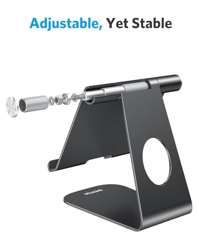 OMOTON Tablet Stand Holder Adjustable, T1 Desktop Aluminum Tablet Dock Cradle Compatible with iPad Air/Mini/Pro 11/12.9, iPad 10.2/9.7, Samsung Tab and More, Black - color: Black