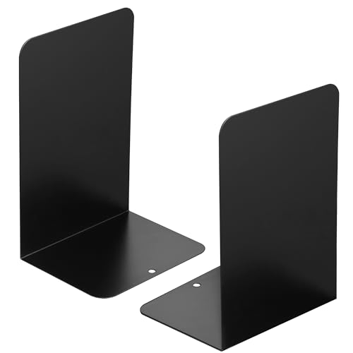 JIANTA Large Book Ends, Heavy Duty Metal Bookends, 2 Pairs/4 Pieces Book Stopper, Book Ends Support for Shelves, Black Non-Slip Bookshelf Holder Stand for Home Office Library School (8 x 5.3 x 4 in)