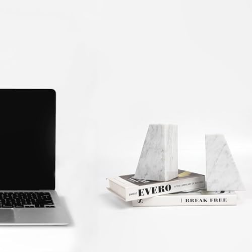 Luxury Marble Bookends for Shelves, 11LB Heavy Duty Marble Book Ends for Heavy Books, Stone Bookends Decorative, Polished, Carrara White Triangular, Set of 2 - color: Carrara White, size: 3.9×3×6 Inch