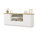 QUW 70" Fluted TV Stand for TVs Up to 80", Modern Entertainment Center with 2 Drawers & Cabinets, TV Console with Curved Profile Design, Luxury Wooden Media Console for Living Room, White - color: White