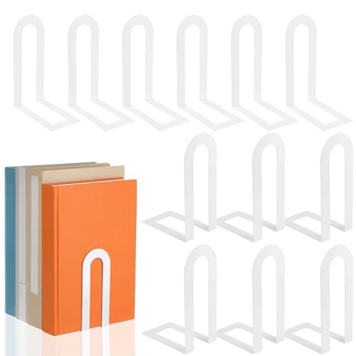 Chunful 12 Pcs White Metal Book Ends for Shelves Modern Bookends Decorative Small Bookends Shelf Organizer Minimalist Design Stopper to Hold Books for Home Office (5.5 * 3.75 * 2.25inch) - color: White, size: 5.5*3.75*2.25inch