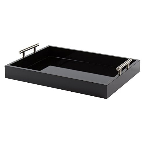 Kate and Laurel Lipton Decorative Tray with Polished Metal Handles, Black and Silver - color: Black, size: 16.5" x 12.3" x 3.3"
