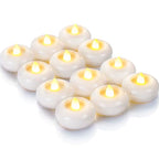 Homemory 2” Flameless Led Floating Candles, 200 Hour Plastic Battery Operated Flickering Waterproof Tealights for Cylinder Vases, Centerpieces at Wedding, Party, Pool, Holiday (12 Pack, White Base) - color: White base (12 Pack)
