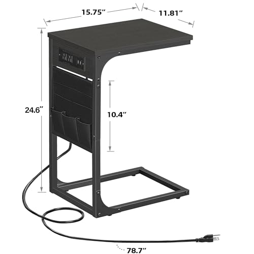 TUTOTAK C Shaped End Table with Charging Station, Side Table for Sofa and Couch with Storage, TV Tray Table with 2 USB Ports & Outlets - Black TB01BK024 - color: Black, size: 1 Pack (11.8"W), style: With Plug