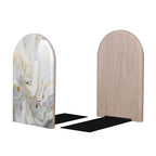 Decorative Bookends 2 Pcs White Golden Marble Print Wood Bookends for Shelves Heavy Books Kids Non-Skid Book Ends Stoppers for Office Desk Kitchen School