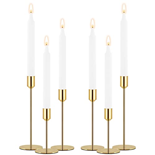 Gold Candle Holder Candlestick Holders Set of 6 Taper Candle Holders, Decorative Metal Candle Sticks Long Holder for Table Centerpieces, Wedding, Dinning, Party - size: Set of 6