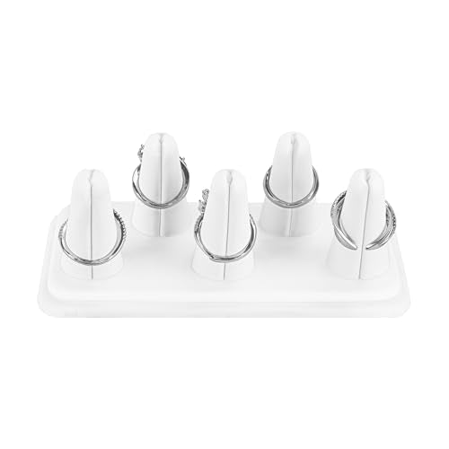 MOOCA Deluxe Leatherette 2 Pcs Set 5-Ring Organizer for Showcase Display Ring Finger Holder Jewelry Display Stands Jewelry Storage, White PU Leatherette, 5 1/4 W x 3 5/8 D x 2 3/8 H inch - color: White Faux Leather, 5 Rings x 2