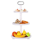 Urban Deco Wooden Tiered Tray 3-Tier Decorative Tray Stand Farmhouse Serving Tray, Round Wooden Cupcake Display Stand with Metal Handle, White Tiered Fruits Tray for Home Party Decorations - style: 3 tier-white