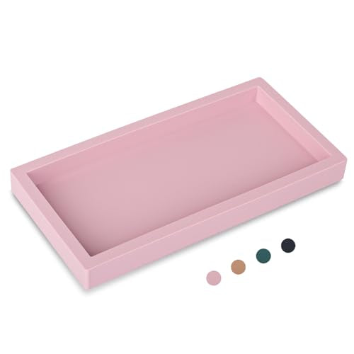 Small Silicone Bathroom Vanity Tray Rectangle Soap and Sponge Holder Kitchen Sink Organizer for Scrubber, Lotion Bottles, Perfume, Jewelry, Candle, Key Trinket Ring, Pink - color: Pink, size: 7.9" x 4.0"