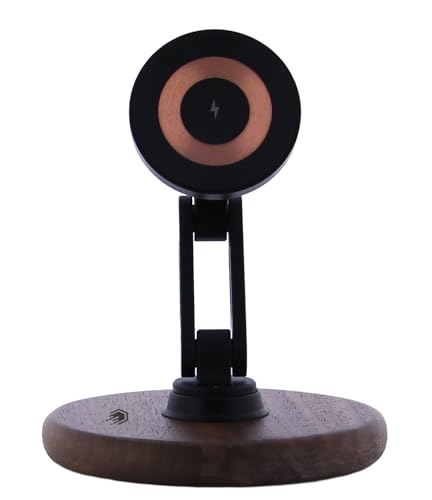 ClikDock Cell Phone Magnetic Wireless Charger Stand, 360° Spin, Aluminum Construction, Compatible with MagSafe Phones for iPhone & Andriod (Walnut Wood) - color: Walnut Wood