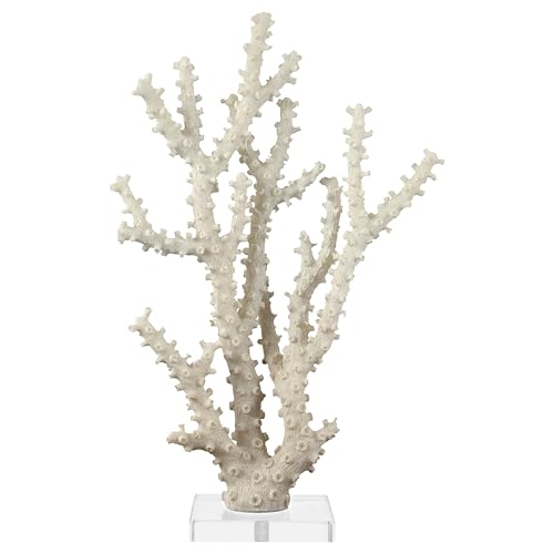 Deco 79 Polystone Coral Decorative Sculpture Home Decor Statue with Clear Acrylic Base, Accent Figurine 9" x 4" x 14", Cream - size: 9" x 4" x 14"