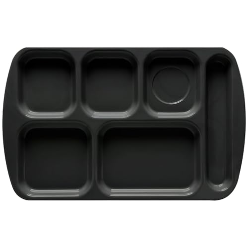G.E.T. 6 Compartment School Cafeteria Tray, Right Handed, 10" x 15", Black (4 Pack) - color: Black, size: 10" x 15", style: 4 Pack Right Handed Trays