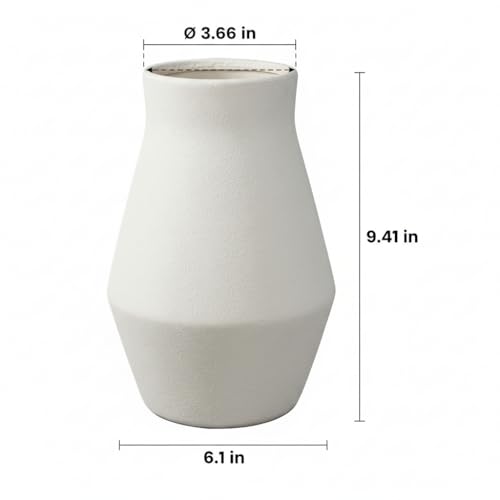 1pcs. White Vase for Home Decor Table, Living Room, Entryway Ceramic Geometric Wide-Mouth for Flowers Textured Matte Unglazed Pottery - White Height 11 in/Width 7.48 in/Opening 4.92 in - color: White, size: 11 inch