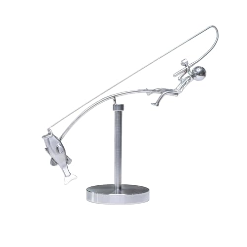 Kinetic Fishing Sculpture - Fisherman & Bass Balancing Art - Non-Plastic-Unique Metal Balance Sculpture for Home or Office Decor (Fisherman Balancing) - style: Fisherman and Fish