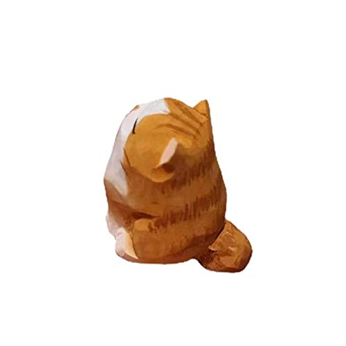 Wooden Cat Figurines Sculpture Statue Lovely Small Carved Orange Cat Statue Handmade Wood Kitten Art Carving Work for Home Office Decoration (Little Orange Cat) - color: Little Orange Cat