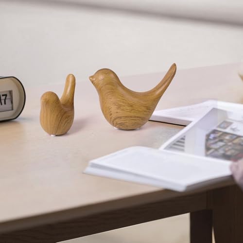 Elegant Wood Look Small Bird Sculptures,Modern Abstract Art Pieces for Bookshelf Decor, Coffee Table Decor, and Luxury Home Decor Accents(2Pcs Set) - color: Wood Look