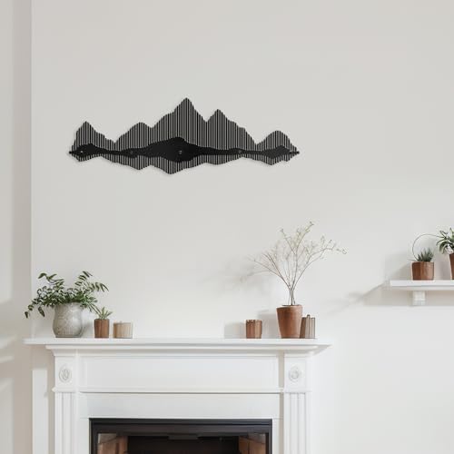 SIGNLEADER Metal Wall Decor Mountains Lines Minimalist Modern Luxury Wall Sculpture Hangings 3D Statue Home Decoration for Living Room, Bedroom, Bathroom, Kitchen, Fireplace, Office - 18" Black - color: Gry13-2405-m13, size: 18" Black