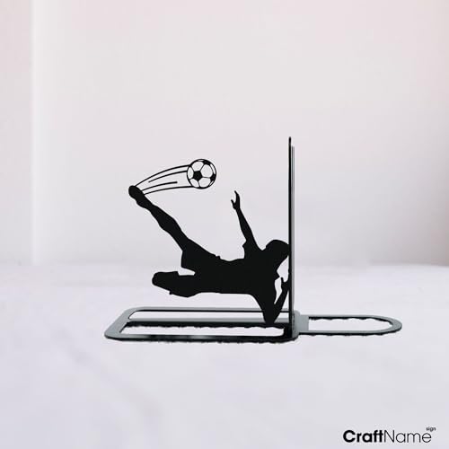 Sports Themed Metal Bookends, Book Ends for Shelves, Office Desk, Cookbook Stand, CD Holder, Magazine Holder for Office Organization, Housewarming Gifts New Home (Soccer Design) - color: Soccer Design