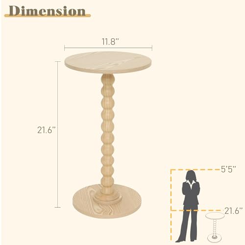 Fultyle Round Side Table, Small Drink Table for Small Spaces, Modern Accent End Table with Solid Wood Leg for Living Room, Bedroom, Corners, and Office (Natural) - color: Natural