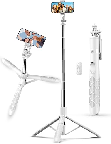 71" Cell Phone Selfie Stick Tripod, Smartphone Tripod Stand with Remote, Extendable Travel Phone Selfie Stick Compatible with iPhone 17/16/15/14/13 Pro Max Gopro Android DJI (White) - color: White, size: A-[70.86Inch＆Reinforced Stability]