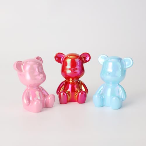 Small Bear Figurines Animal Sculpture Home Décor for Living Room Bedroom Office Statues Desktop Cabinets Tabletop Decor for Women Mom Birthday Gift(Red3 Combinations) - color: Red 3 Combinations