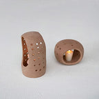 Creative Co-Op Handmade Terracotta Candle Holder with Cutouts - size: 6"L x 5"W x 5"H
