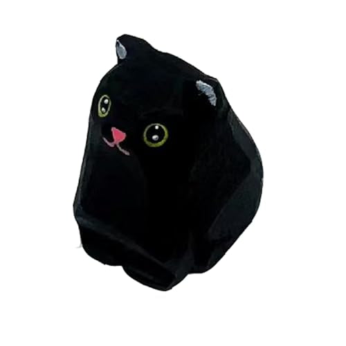 Wooden Cat Figurines Sculpture Statue Lovely Small Carved Orange Cat Statue Handmade Wood Kitten Art Carving Work for Home Office Decoration (Black Cat) - color: Black Cat