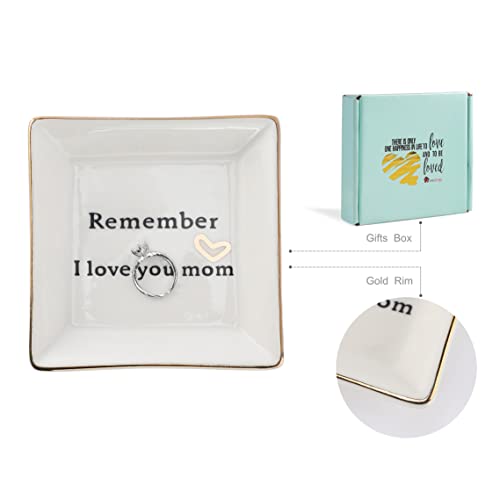 HOME SMILE Ceramic Ring Dish Jewelry Tray-Mom Gifts, Remember I Love You Mom - Birthday, Mother's Day, Christmas Gifts for Mom - style: Mom