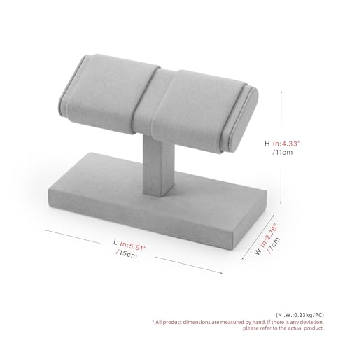 Microfiber Watch Display Stand T-bar For Men And Women, Jewelry Holder Organizer For Wristwatch/Bracelet/Storage Display Rack (Grey) - color: Gray, size: 2 Slots
