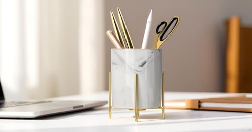 Pen Holder for Desk Cute &Home and Office Decor for Makeup Brush Holder Cup, Stationery Holder, School - color: Grey, size: H 4.6''