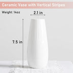 White Ceramic Vase, 7.5 Inch Flower Vase with Vertical Stripes for Pampas Calla Lily Tulip, Minimalism Modern Style for Housewarming, Weddings, Birthday, Christmas, Thanksgiving, New Year - color: White