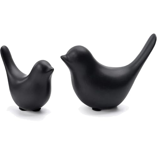 2 Pieces Decor Ceramic Bird Figurines Small Bird Statues Home Decor Modern Style Figurine Decor for Living Room,Bedroom,Desk,Bookshelf,Shelf,Coffee Table, Fireplace Mantel (Black) - color: Black